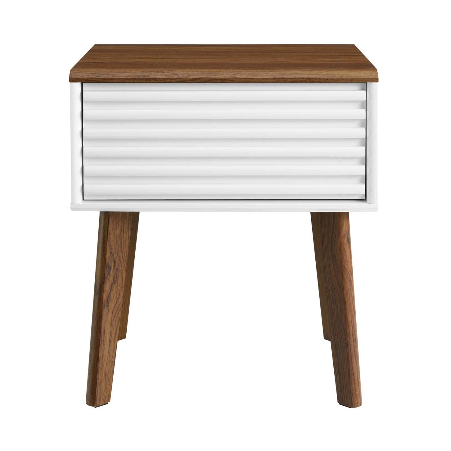Modway Render Mid-Century Modern End Table or Nightstand in Walnut White, 15 x 19 x 21.5